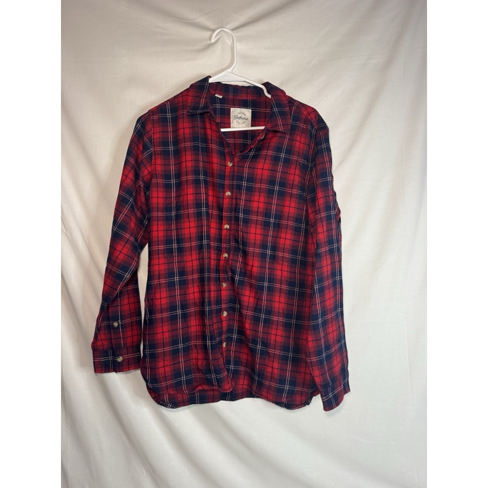 JACHS Girlfriend Women's Medium Red Navy Plaid Button Down Long Sleeve Shirt
